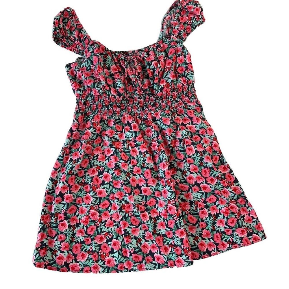 Old Navy‎ Pink Green Floral Pattern Smocked Bodice Sundress Dress Women's Large